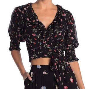 Ruffle-trimmed Printed Georgette Wrap Top NWT, S